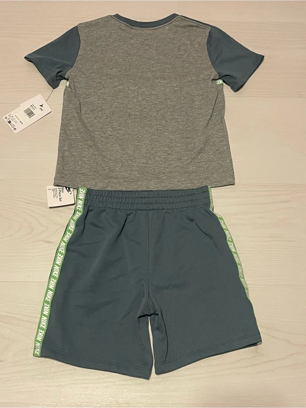Nike Blue & Gray Tee and Shorts Set with Green Accent